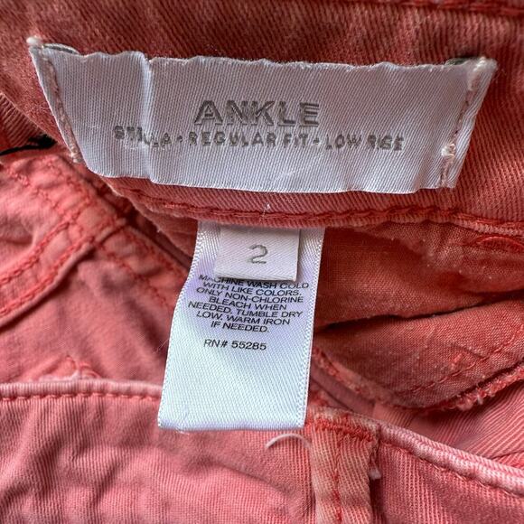 Express Stella Ankle Low Rise Jeans Pink Coral Peach Size 2 Faded - Picture 4 of 11